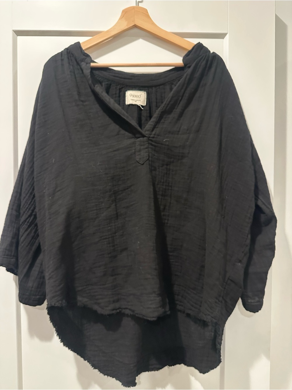 9 Seed black cotton blouse with a relaxed fit, size S